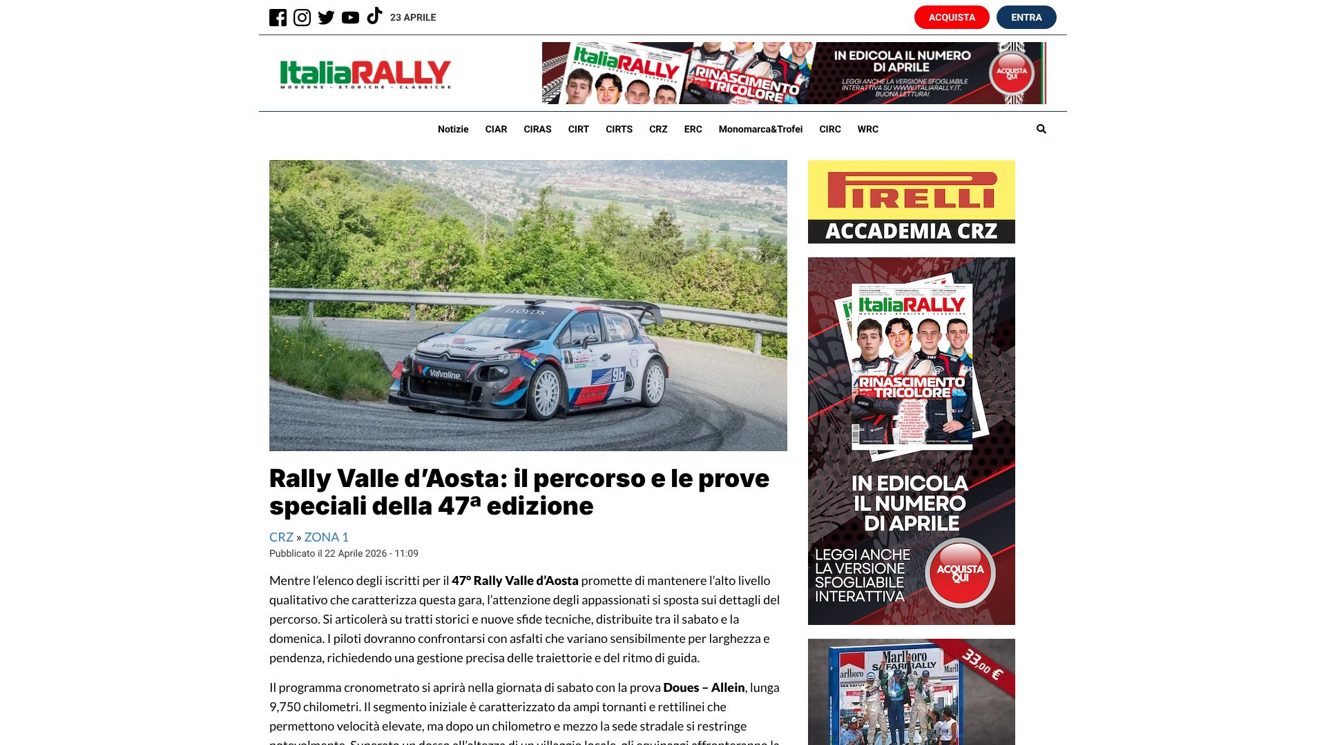 Rally Valle d'Aosta: il percorso e le prove speciali della 47ª edizione - Italia Rally